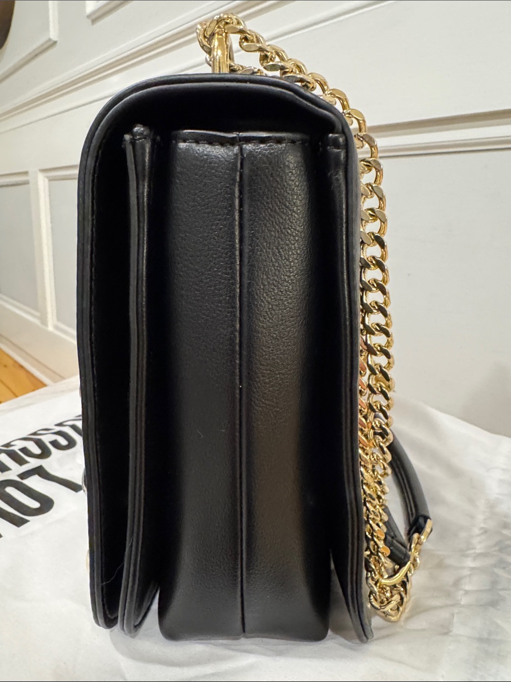 Love Moschino Bag Black Studded Chain Crossbody Shoulder Bag with Gold Accents - Picture 7 of 17
